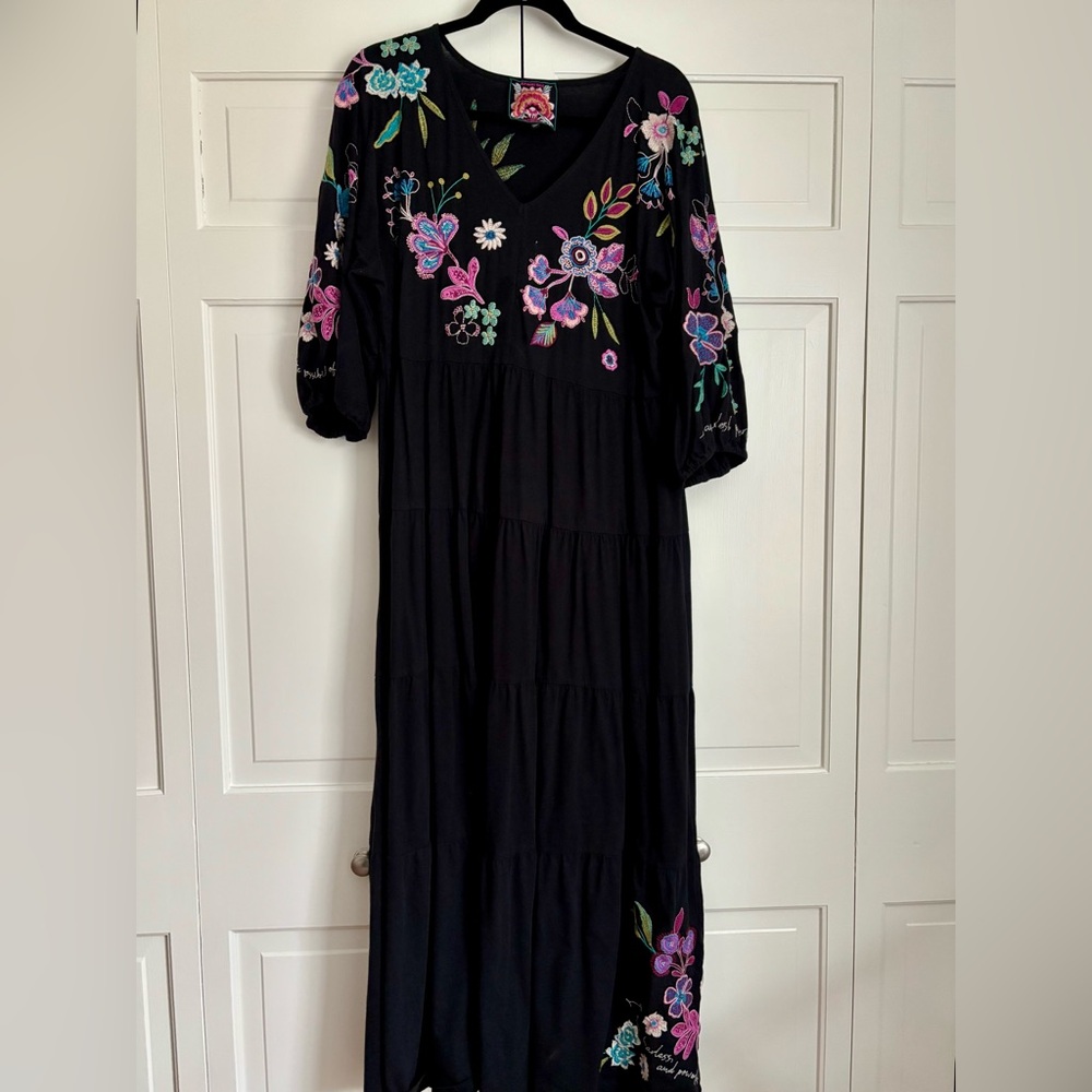 Johnny Was Shilo Dolman Sleeve Tiered Black Dress SZ L - Picture 9 of 13